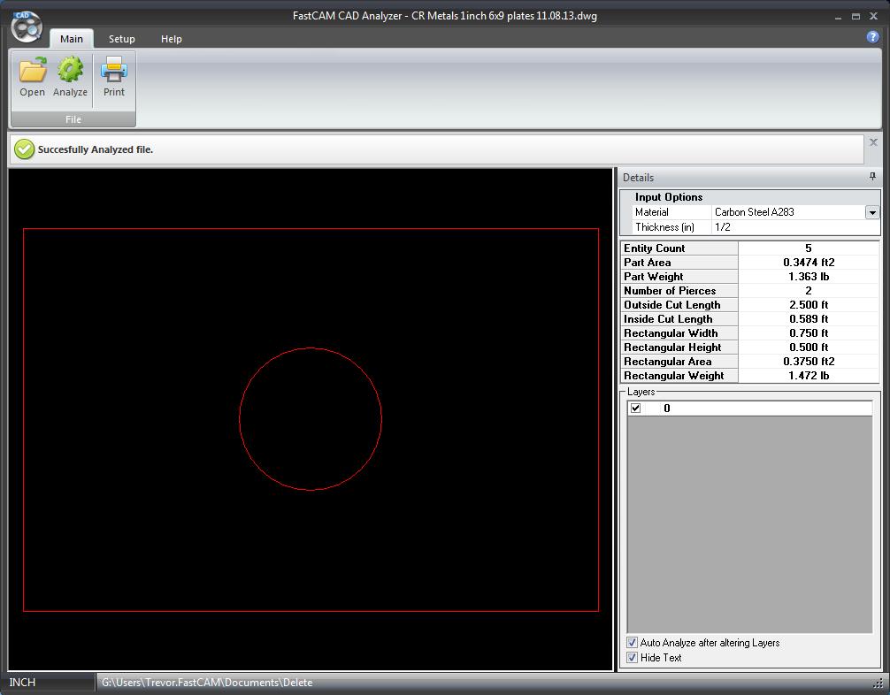 The FastCAM CAD Analyzer provides all geometric data on a profile part